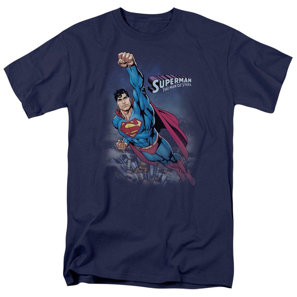 Superman Twilight Flight Mens T Shirt Navy Blue