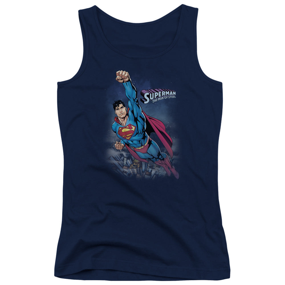 Superman Twilight Flight Womens Tank Top Shirt Navy