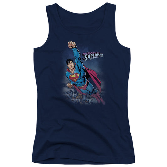 Superman Twilight Flight Womens Tank Top Shirt Navy