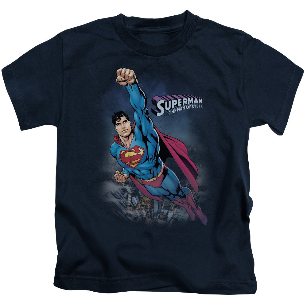 Superman Twilight Flight Juvenile Kids Youth T Shirt Navy