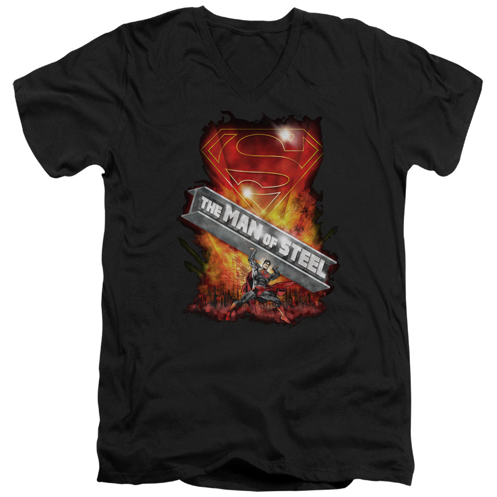 Superman Steel Girder S S Adult V Neck Black