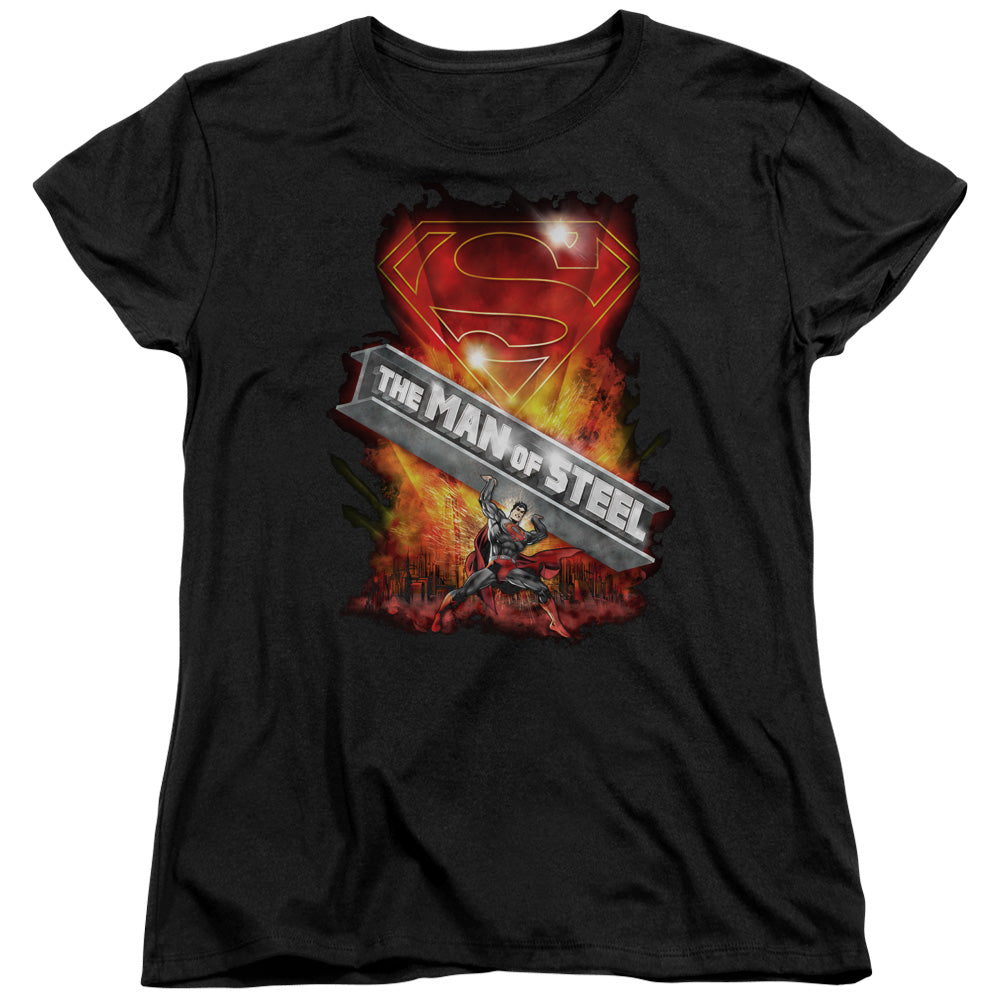 Superman Steel Girder Womens T Shirt Black