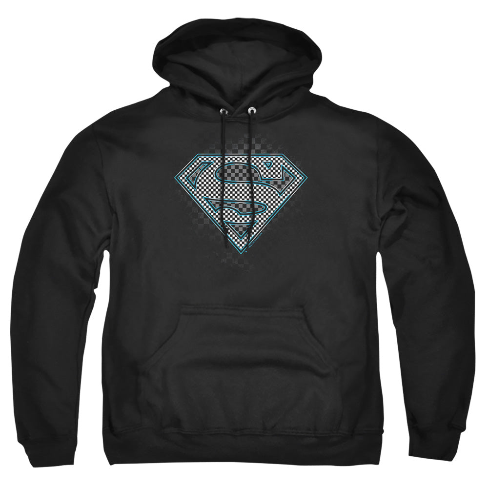 Superman Checkerboard Mens Hoodie Black