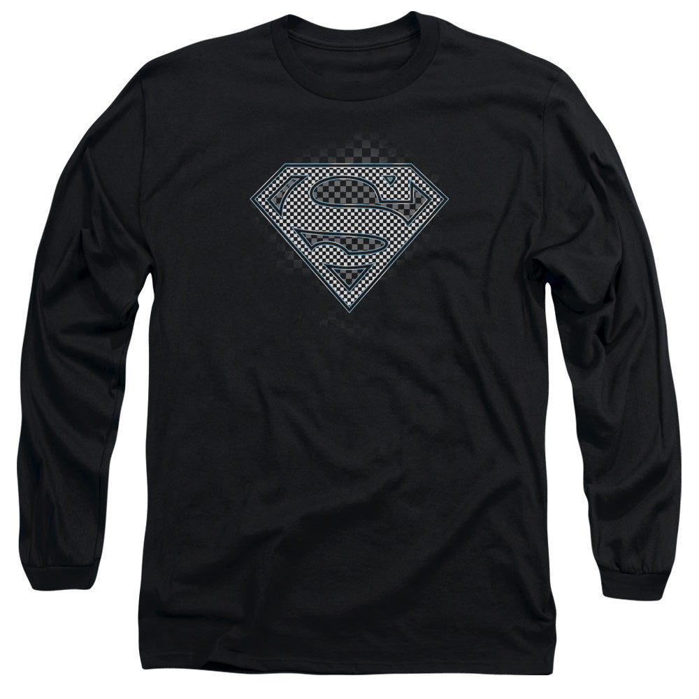 Superman Checkerboard Mens Long Sleeve Shirt Black