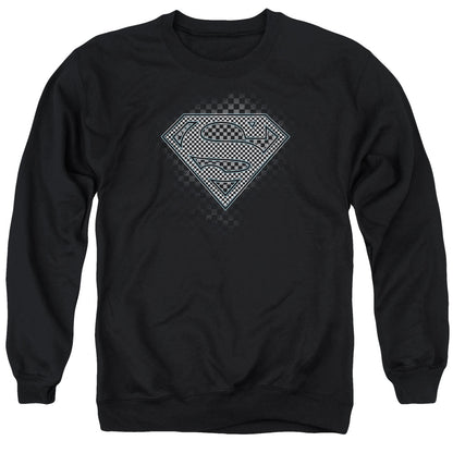 Superman Checkerboard Mens Crewneck Sweatshirt Black