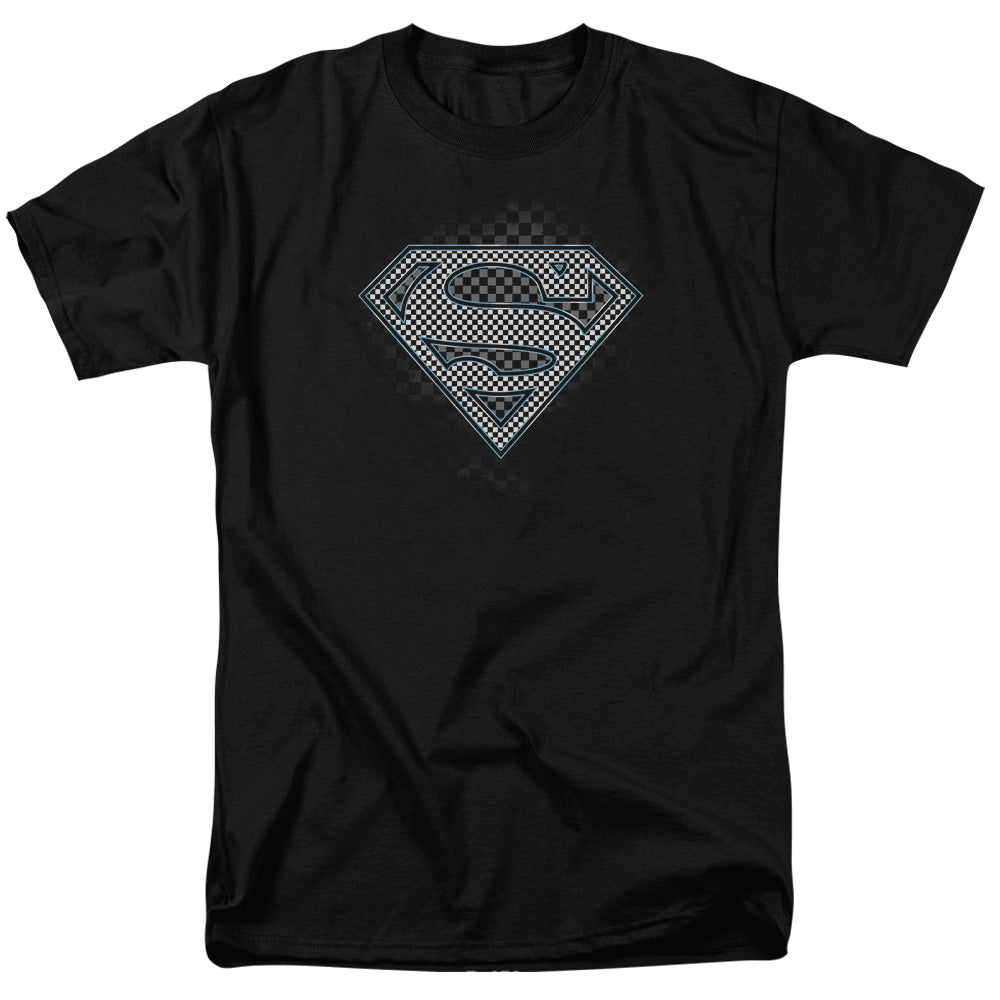 Superman Checkerboard Mens T Shirt Black