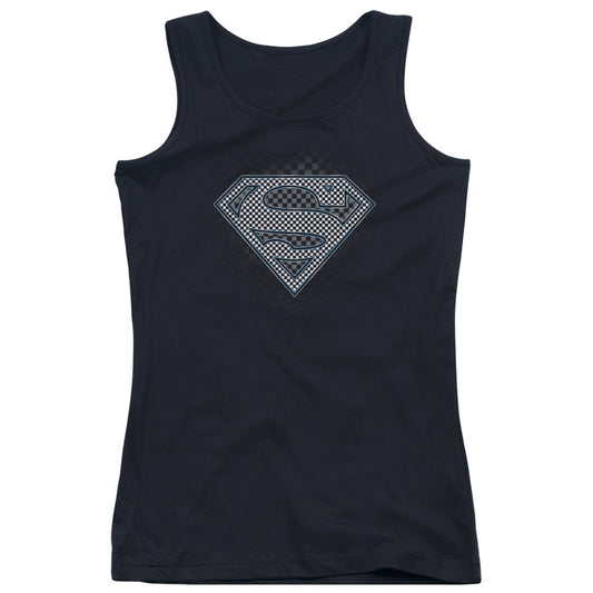 Superman Checkerboard Womens Tank Top Shirt Black