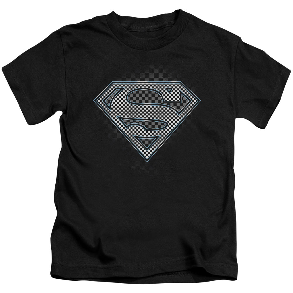 Superman Checkerboard Juvenile Kids Youth T Shirt Black