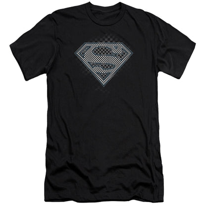 Superman Checkerboard Premium Bella Canvas Slim Fit Mens T Shirt Black