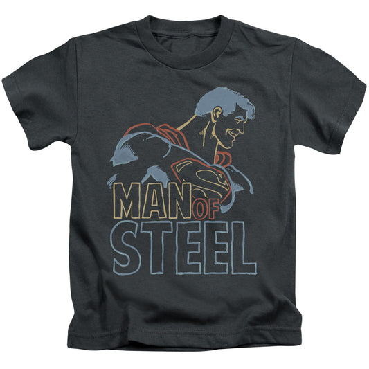 Superman Colored Lines Juvenile Kids Youth T Shirt Charcoal