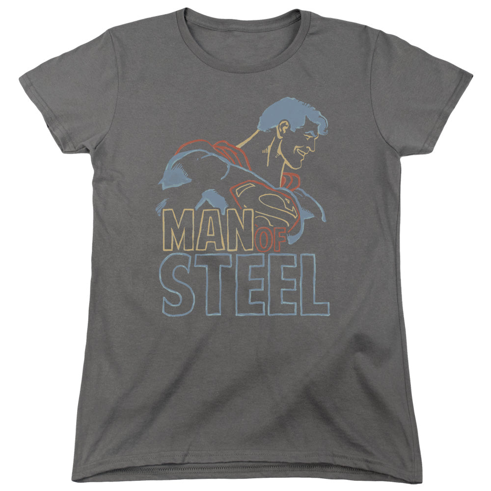 Superman Colored Lines Womens T Shirt Charcoal