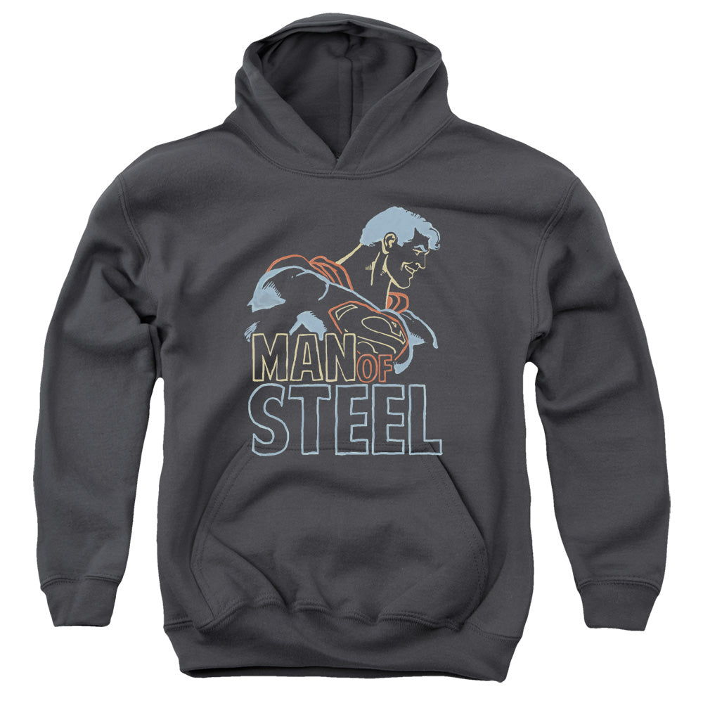 Superman Colored Lines Kids Youth Hoodie Charcoal