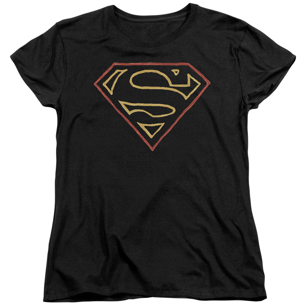 Superman Colored Shield Womens T Shirt Black