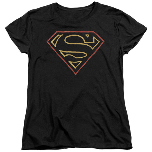 Superman Colored Shield Womens T Shirt Black