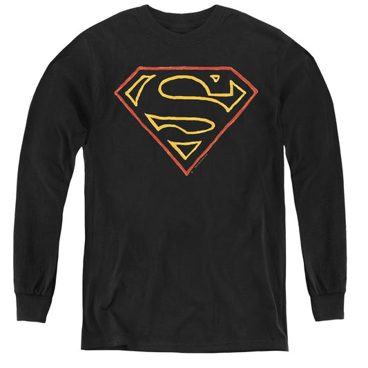 Superman Colored Shield Long Sleeve Kids Youth T Shirt Black