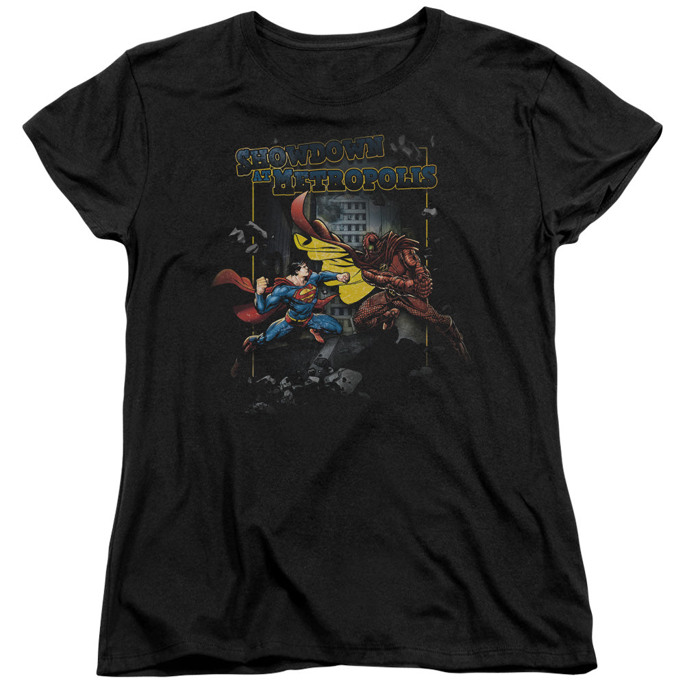 Superman Showdown Womens T Shirt Black