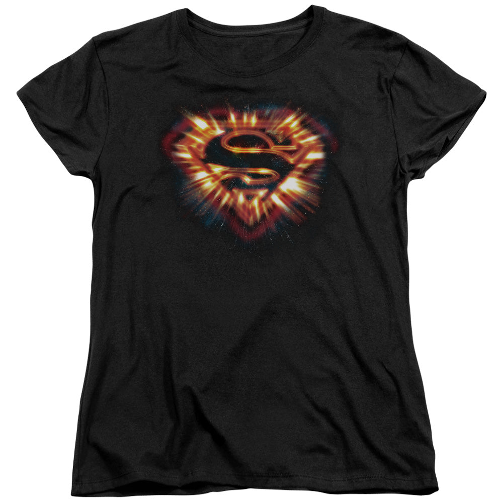 Superman Space Burst Shield Womens T Shirt Black