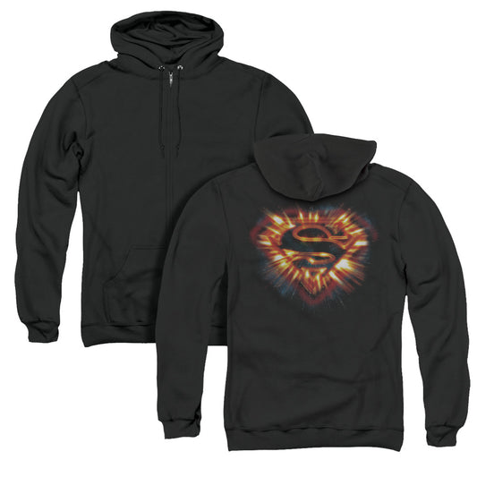 Superman Space Burst Shield Back Print Zipper Mens Hoodie Black