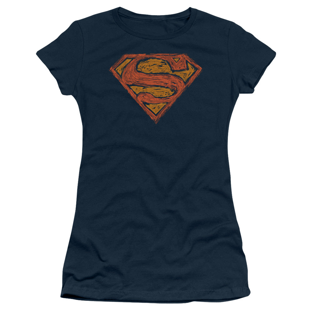 Superman Messy S Junior Sheer Cap Sleeve Womens T Shirt Navy