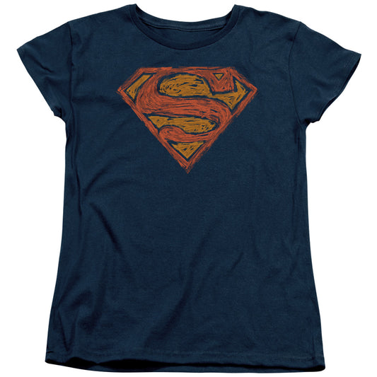 Superman Messy S Womens T Shirt Navy