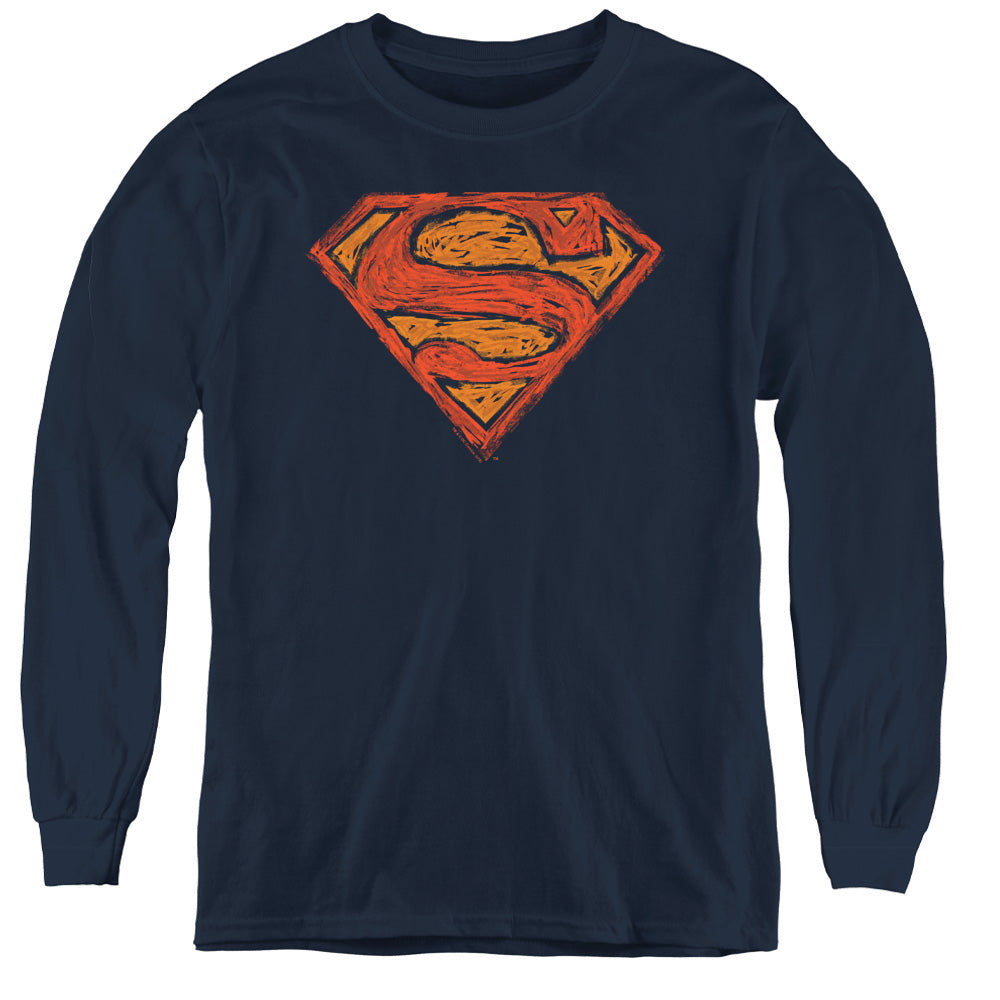 Superman Messy S Long Sleeve Kids Youth T Shirt Navy