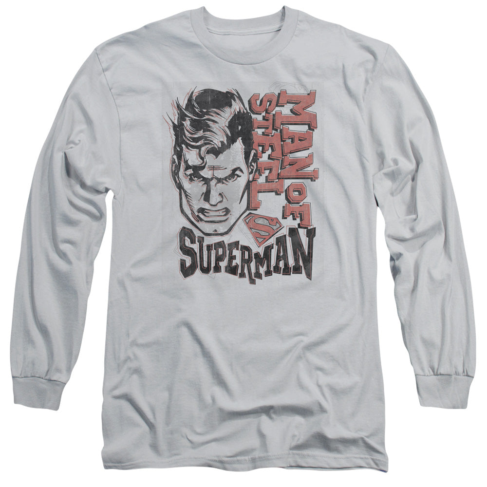 Superman Retro Lines Mens Long Sleeve Shirt Silver