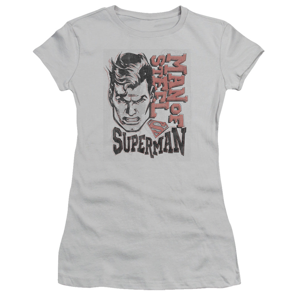 Superman Retro Lines Junior Sheer Cap Sleeve Womens T Shirt Silver