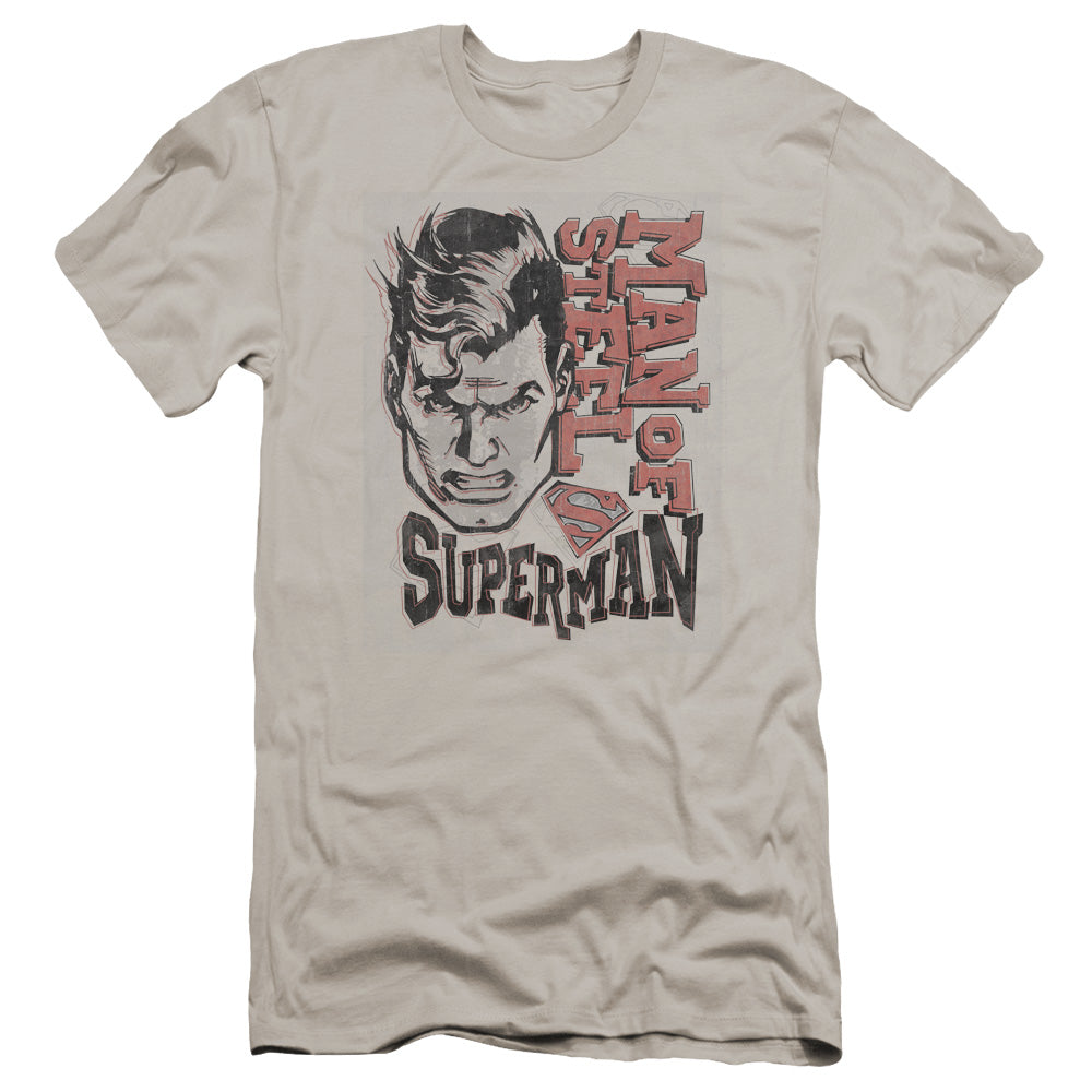 Superman Retro Lines Premium Bella Canvas Slim Fit Mens T Shirt Silver