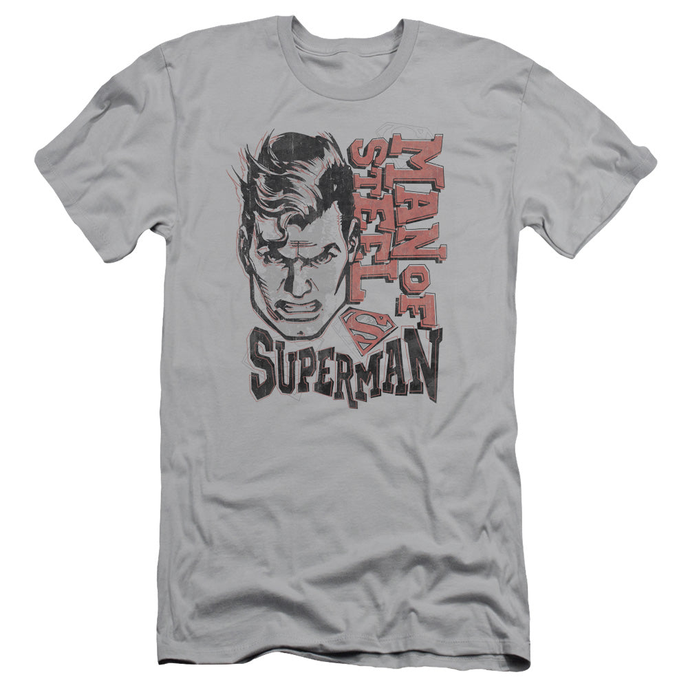 Superman Retro Lines Slim Fit Mens T Shirt Silver