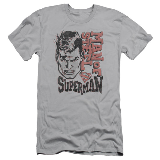 Superman Retro Lines Slim Fit Mens T Shirt Silver