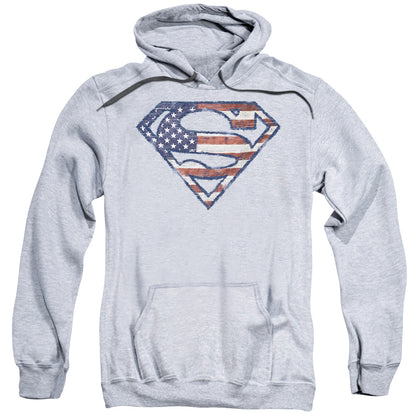 Superman Wartorn Flag Mens Hoodie Athletic Heather