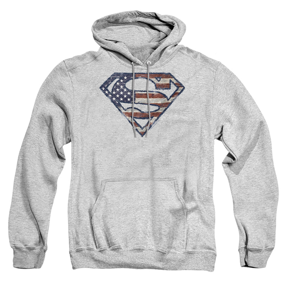 Superman Wartorn Flag Mens Hoodie Athletic Heather