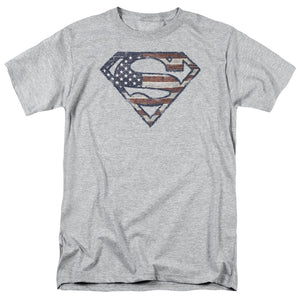 Superman Wartorn Flag Mens T Shirt Athletic Heather