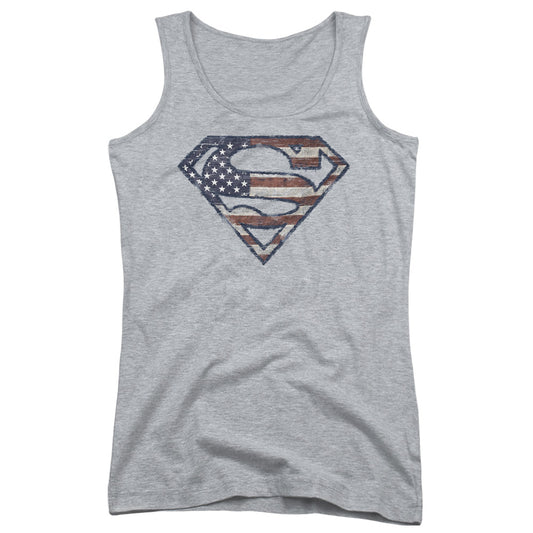 Superman Wartorn Flag Womens Tank Top Shirt Athletic Heather