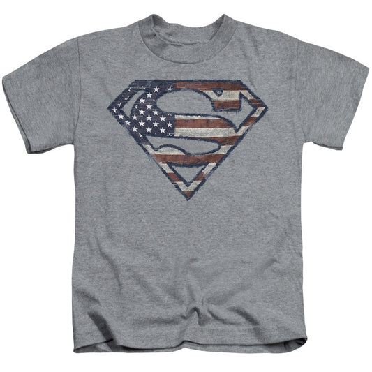 Superman Wartorn Flag Juvenile Kids Youth T Shirt Athletic Heather