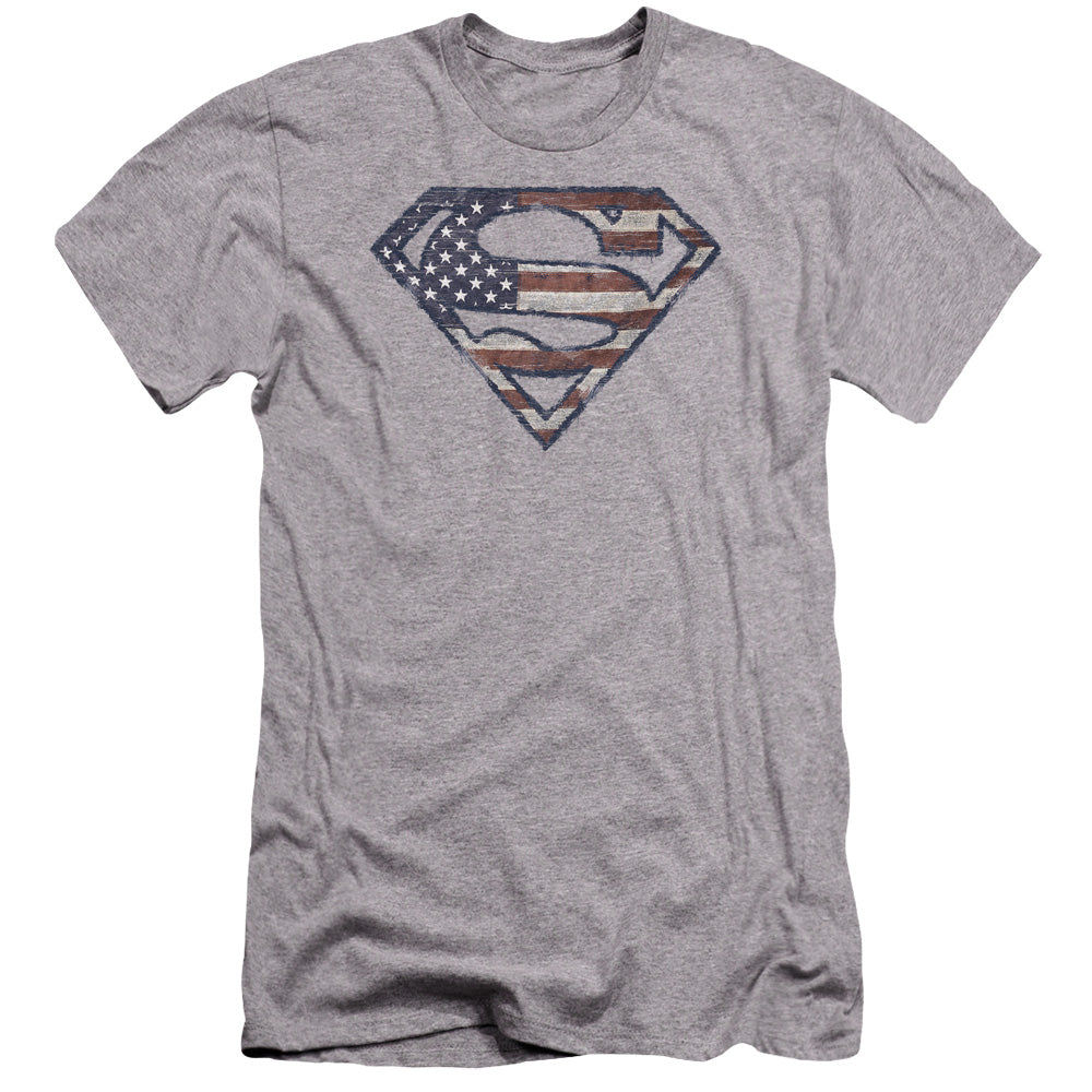 Superman Wartorn Flag Premium Bella Canvas Slim Fit Mens T Shirt Athletic Heather