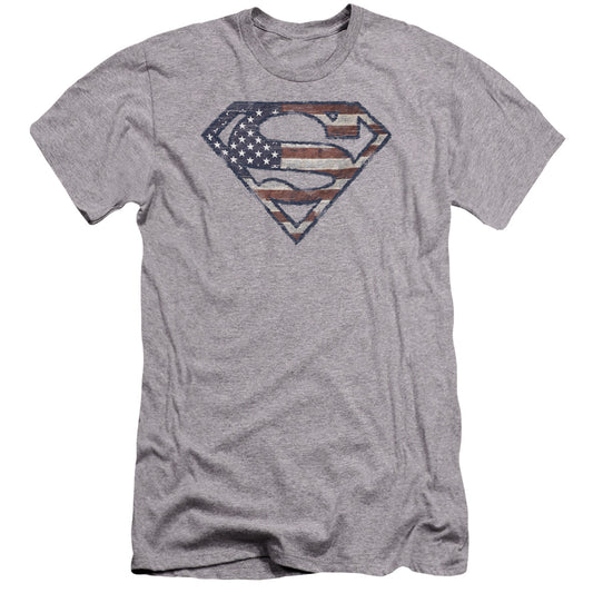 Superman Wartorn Flag Premium Bella Canvas Slim Fit Mens T Shirt Athletic Heather