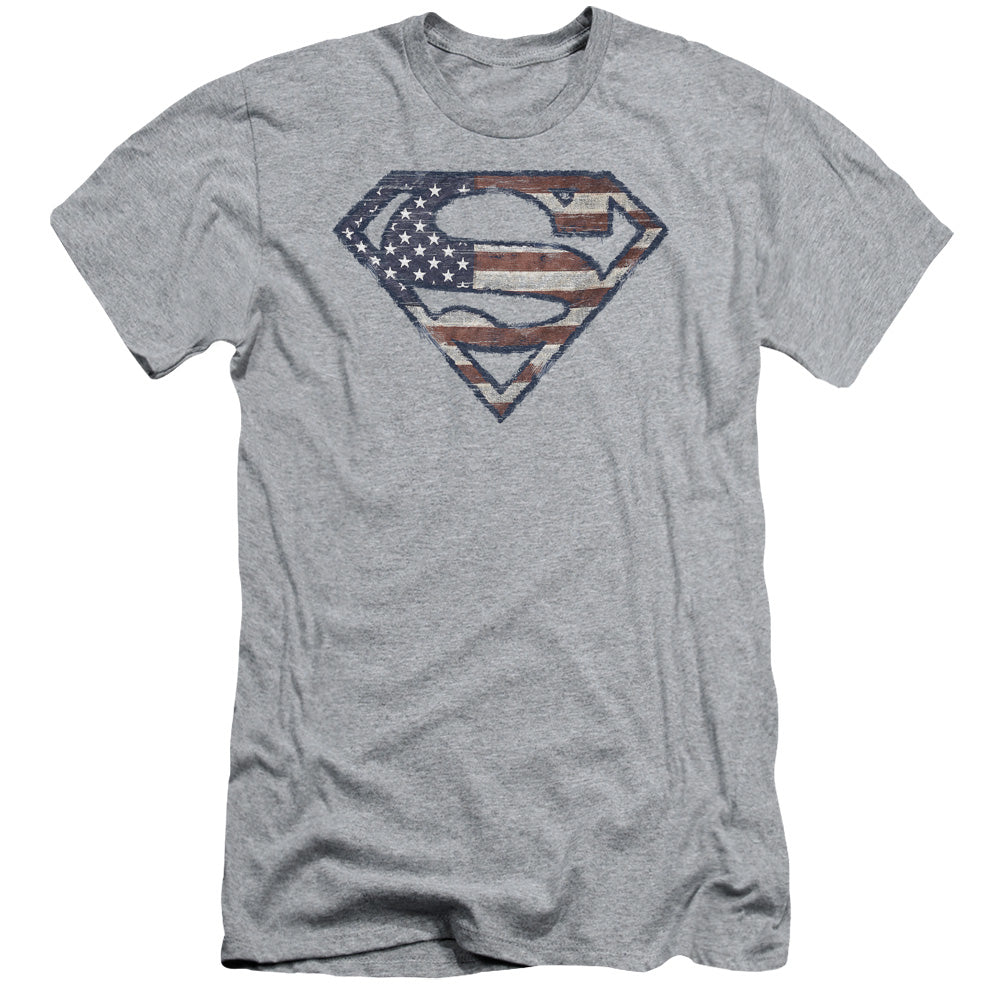 Superman Wartorn Flag Slim Fit Mens T Shirt Athletic Heather