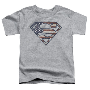 Superman Wartorn Flag Toddler Kids Youth T Shirt Athletic Heather