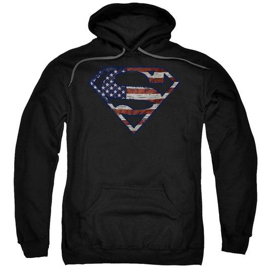 Superman Wartorn Flag Mens Hoodie Black