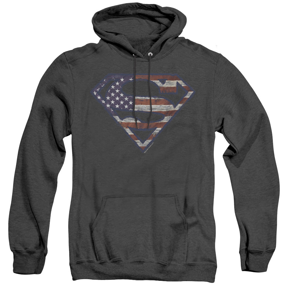 Superman Wartorn Flag Heather Mens Hoodie Black