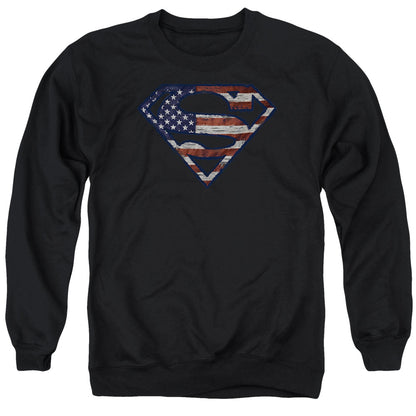 Superman Wartorn Flag Mens Crewneck Sweatshirt Black