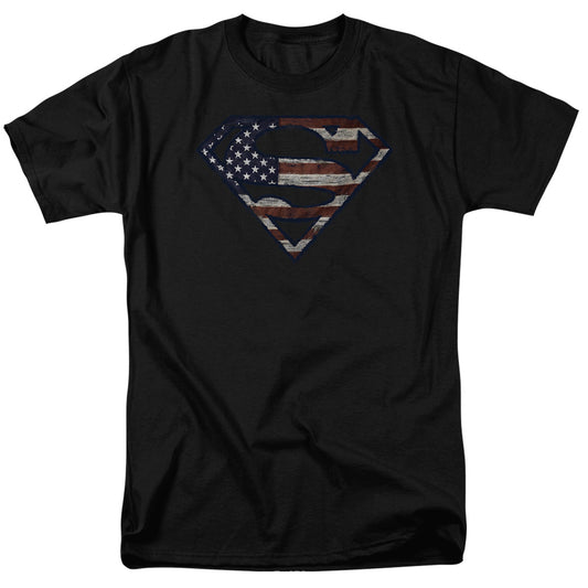 Superman Wartorn Flag Mens T Shirt Black