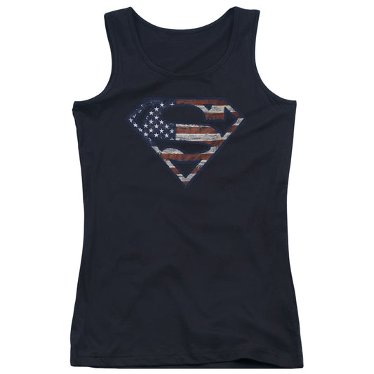 Superman Wartorn Flag Womens Tank Top Shirt Black