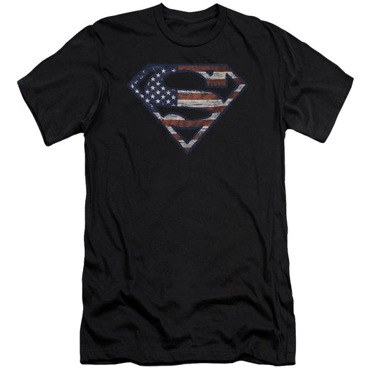 Superman Wartorn Flag Premium Bella Canvas Slim Fit Mens T Shirt Black