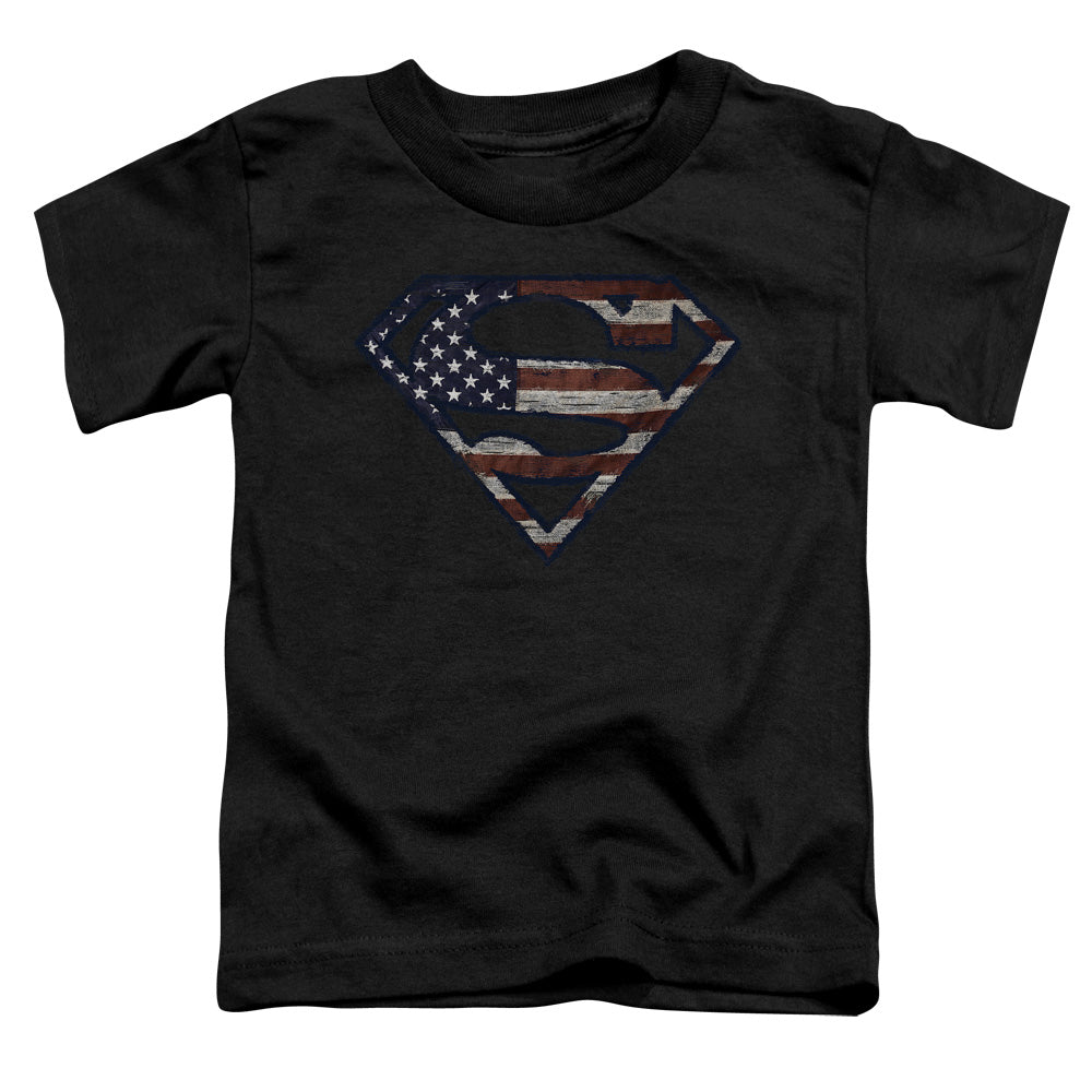 Superman Wartorn Flag Toddler Kids Youth T Shirt Black