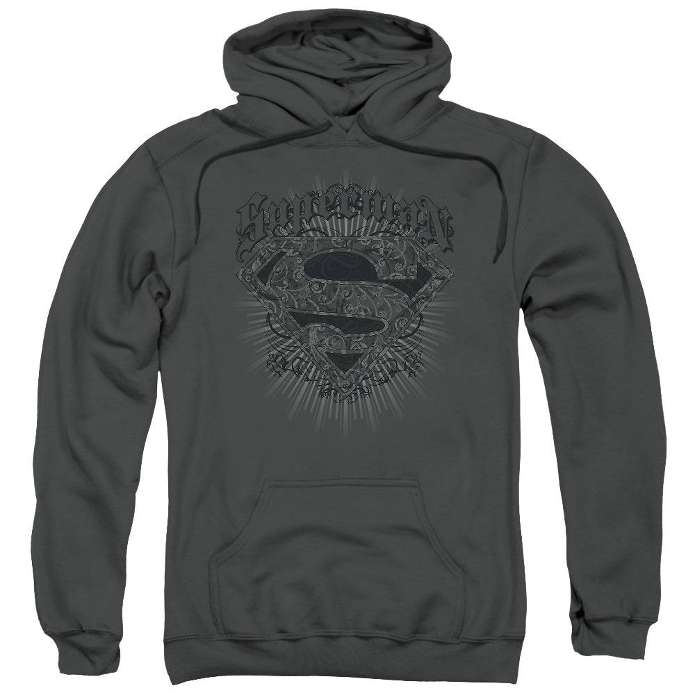 Superman Scrolling Shield Mens Hoodie Charcoal