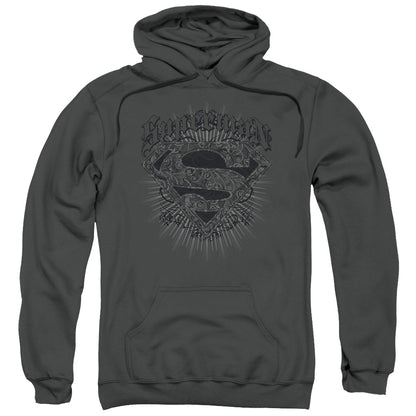 Superman Scrolling Shield Mens Hoodie Charcoal