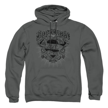 Superman Scrolling Shield Mens Hoodie Charcoal