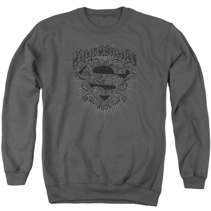 Superman Scrolling Shield Mens Crewneck Sweatshirt Charcoal